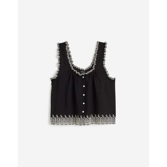 Madewell Embroidered Scalloped Tank Jet black Small NWT - Picture 1 of 8